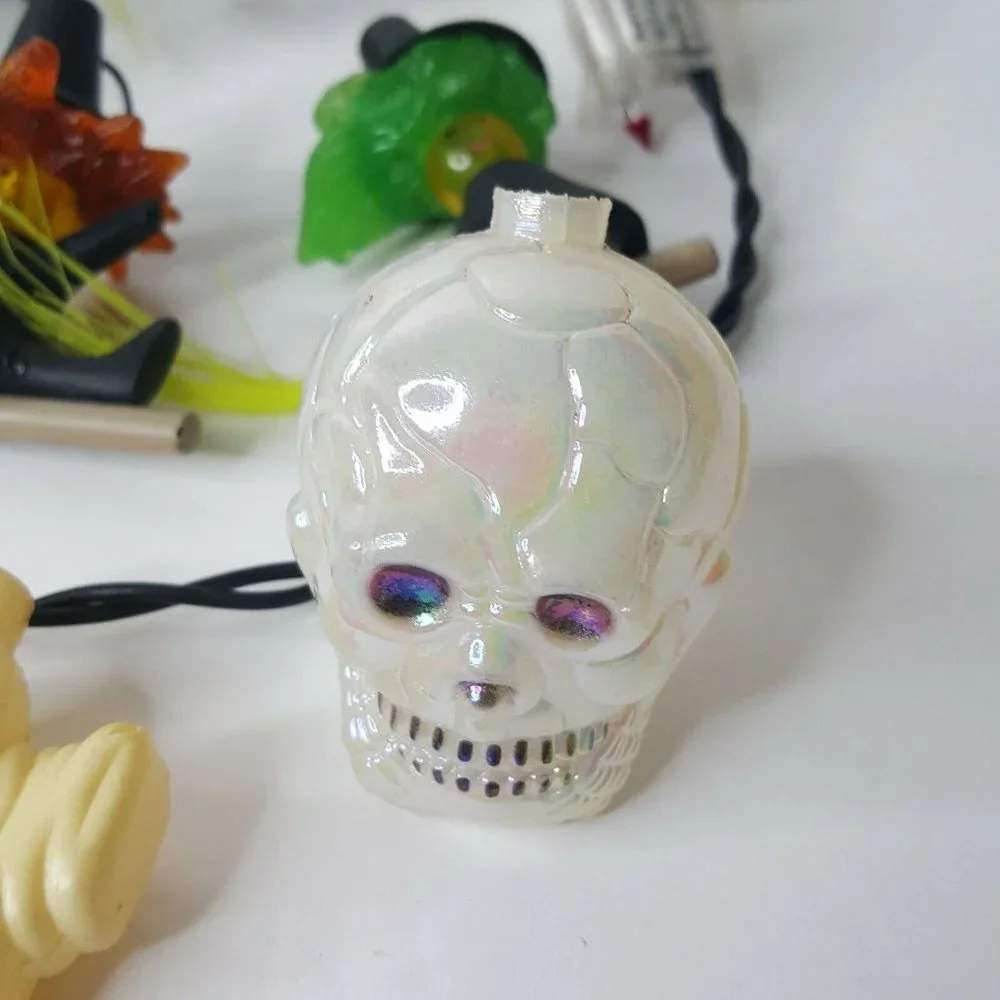 VTG Blow Mold Halloween Party Lights Witch Skull Ghost with Extra Covers